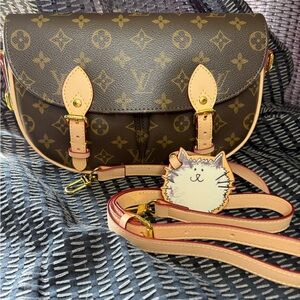 Brown Monogram Crossbody Bag with leather trim